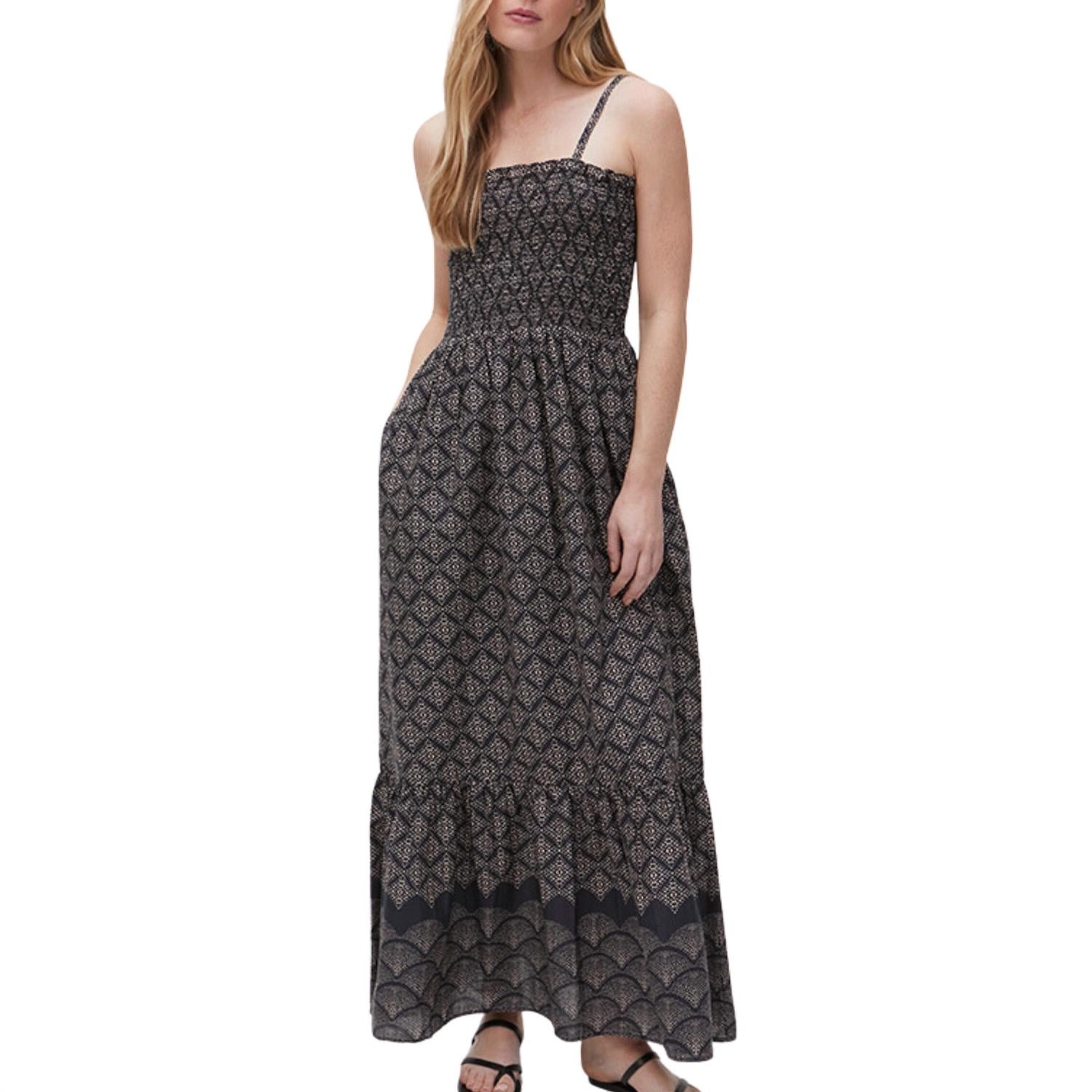 Michael Stars Women's Alejandra Smocked Maxi Dress in black combo - women's dress