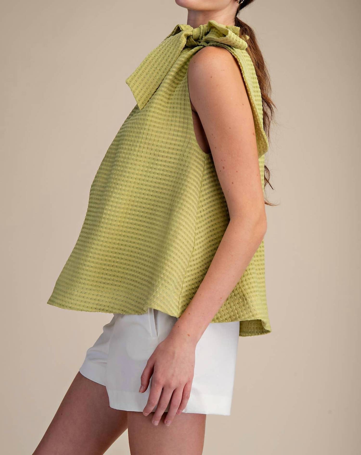 GLAM Ruffle Neck Tie Sleeveless Top in green - women's blouse - view 4