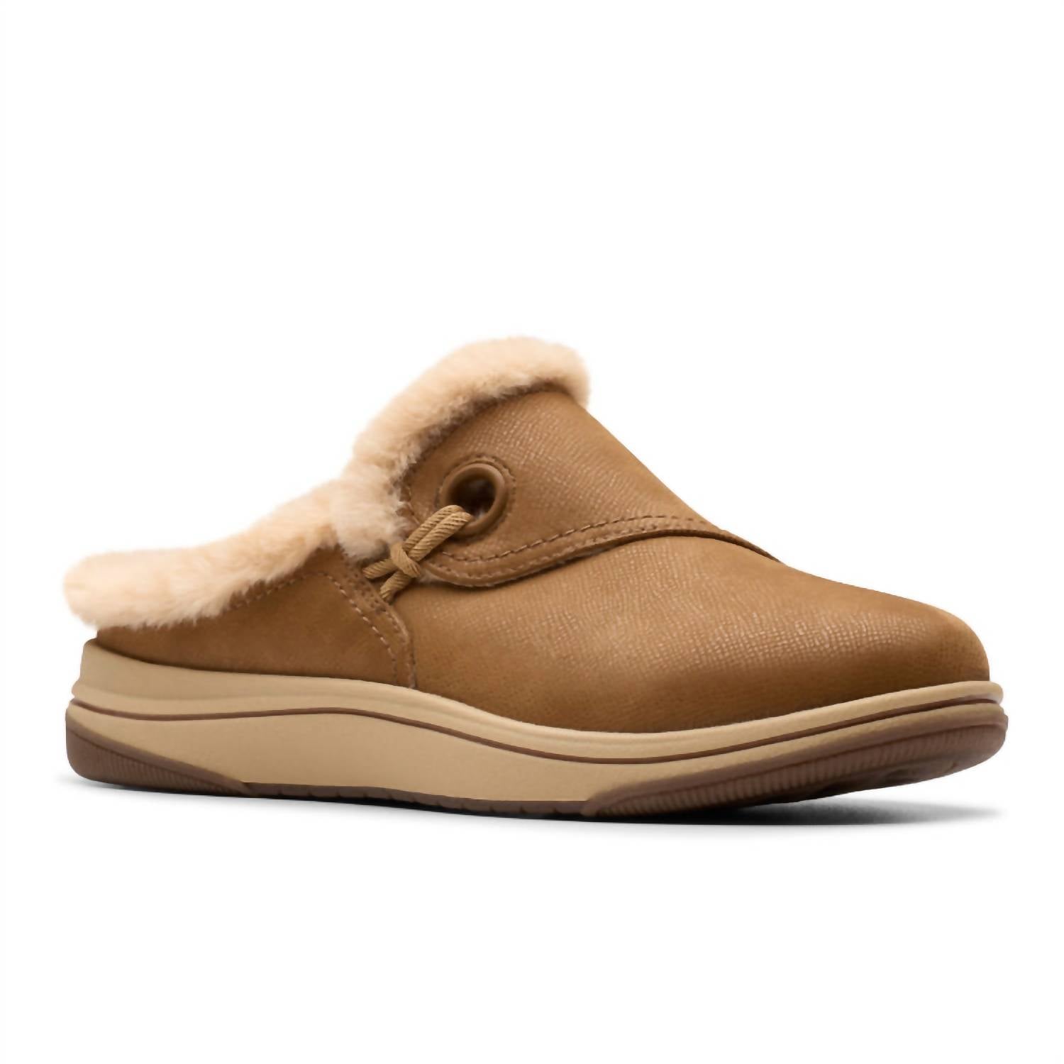 Clarks Women's Breeze Myth Clog in dark tan - women's shoe - detail view