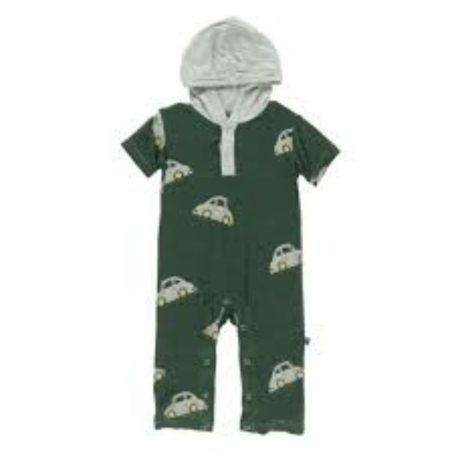 Kickee - Kids' Bamboo Print Short Sleeve Hoodie Romper