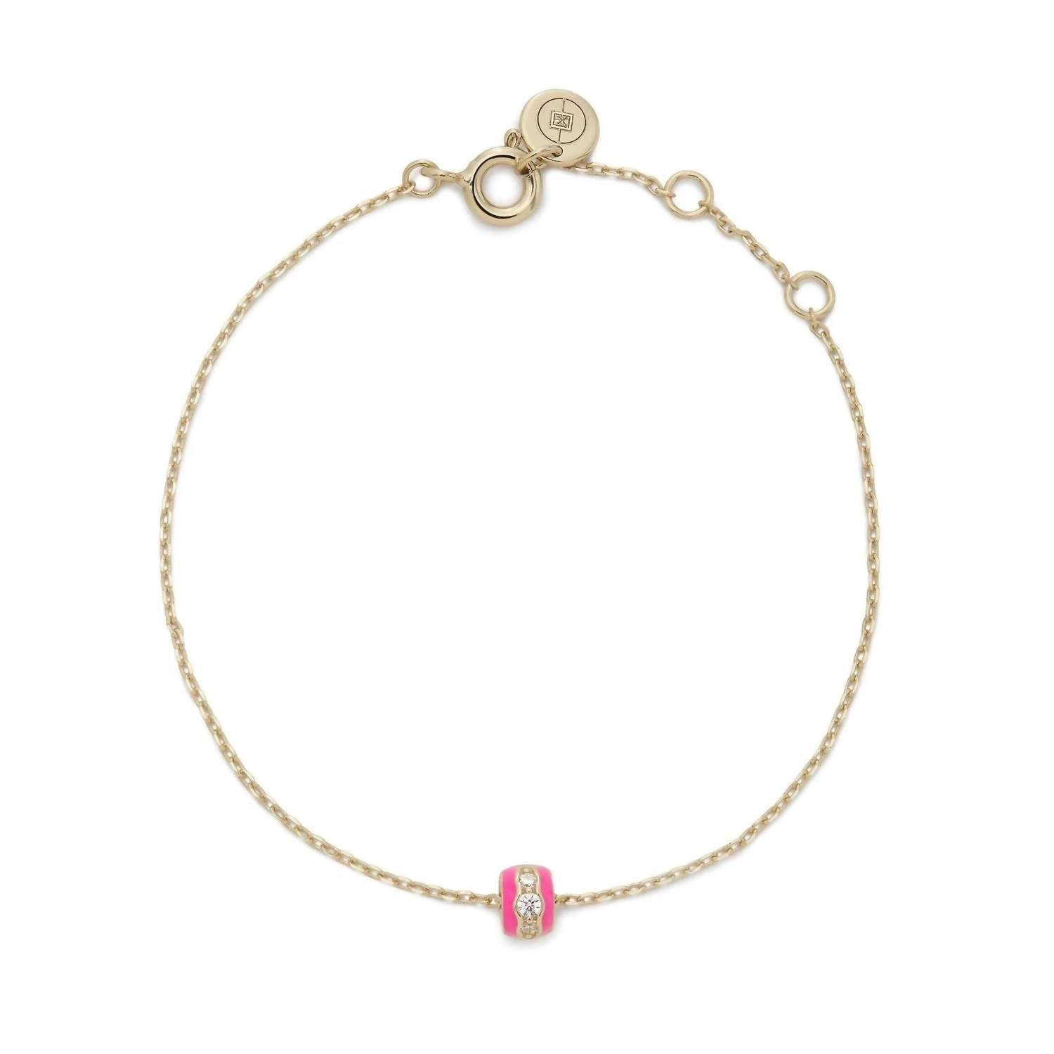 Eklexic - Women's Pink Enamel & Cubic Zirconia Channel Rondelle Bracelet