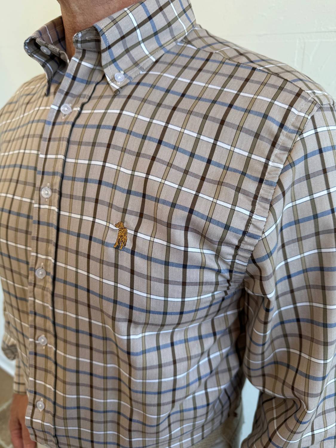 Southern Casanova Button Down Long Sleeve Shirt in hardwood check - men's shirt - detail view