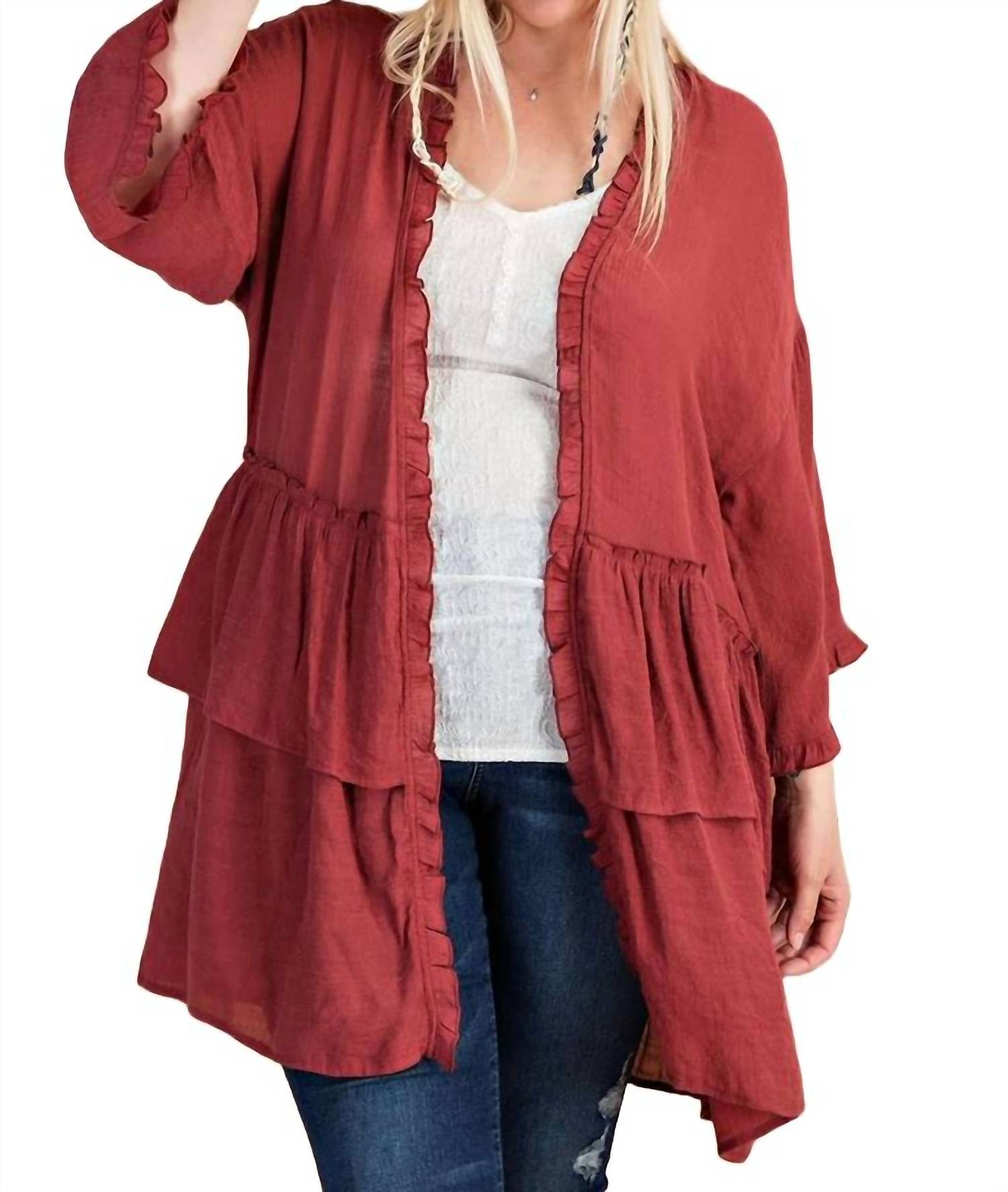 Easel - Light Semi Sheer Ruffle Cardigan