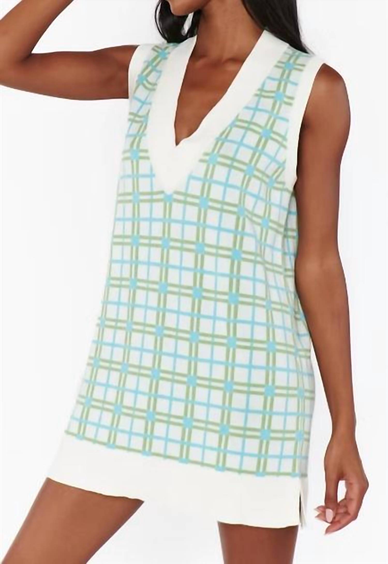 Show Me Your Mumu Hartford Tank Sweater Dress in green plaid - women's dress - detail view