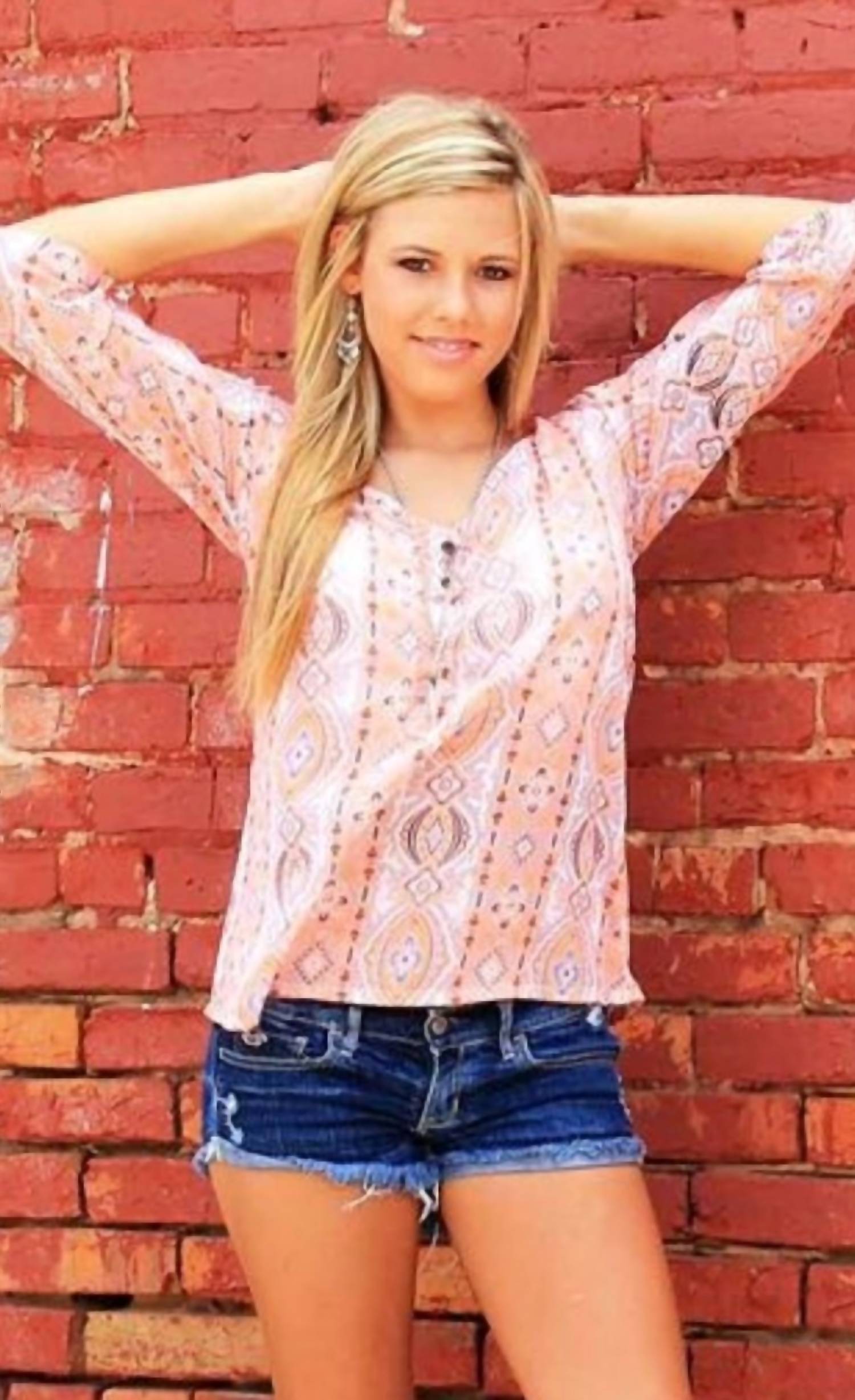 R Cinco Ranch Quinlin Three Quarter Sleeve Tunic in pink - women's shirt - alternate view
