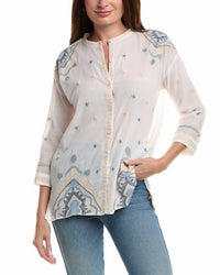 Johnny Was SLIM AUDREY MANDARIN 3/4 TUNIC in white - women's shirt