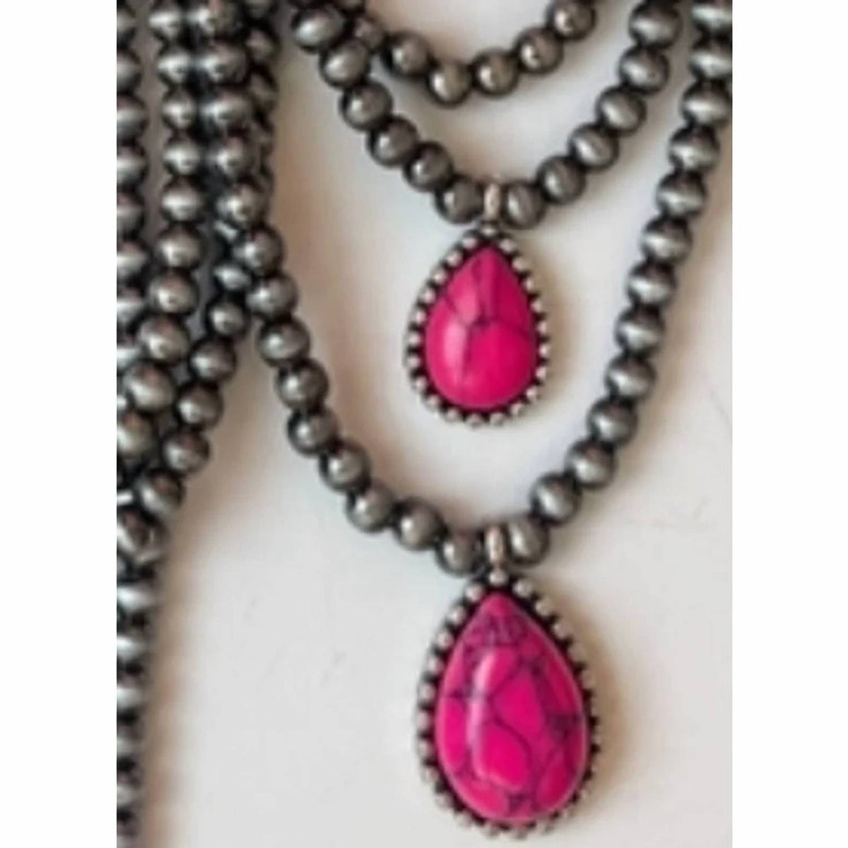 Boho Ranch - Women's Multi-layer Navajo Bead & Teardrop Stone Necklace