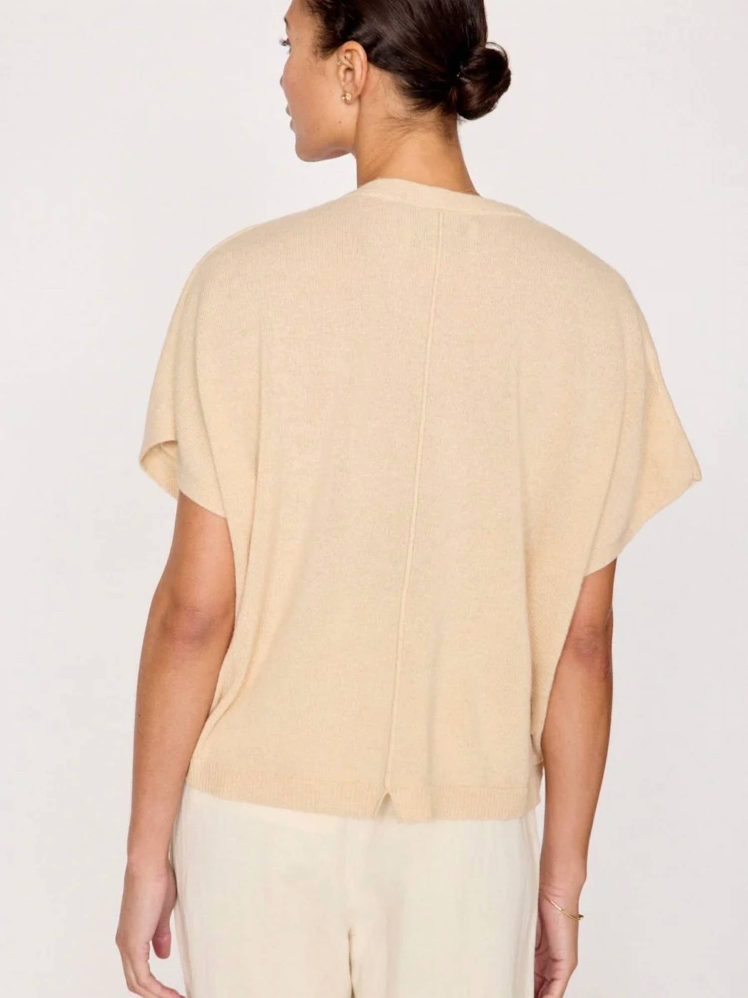 Brochu Walker Ophi Cashmere Vee Sweater in buff - women's sweater - alternate view