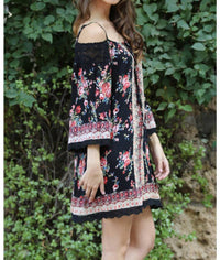 Angie - Floral Twin Print Cold Shoulder Dress