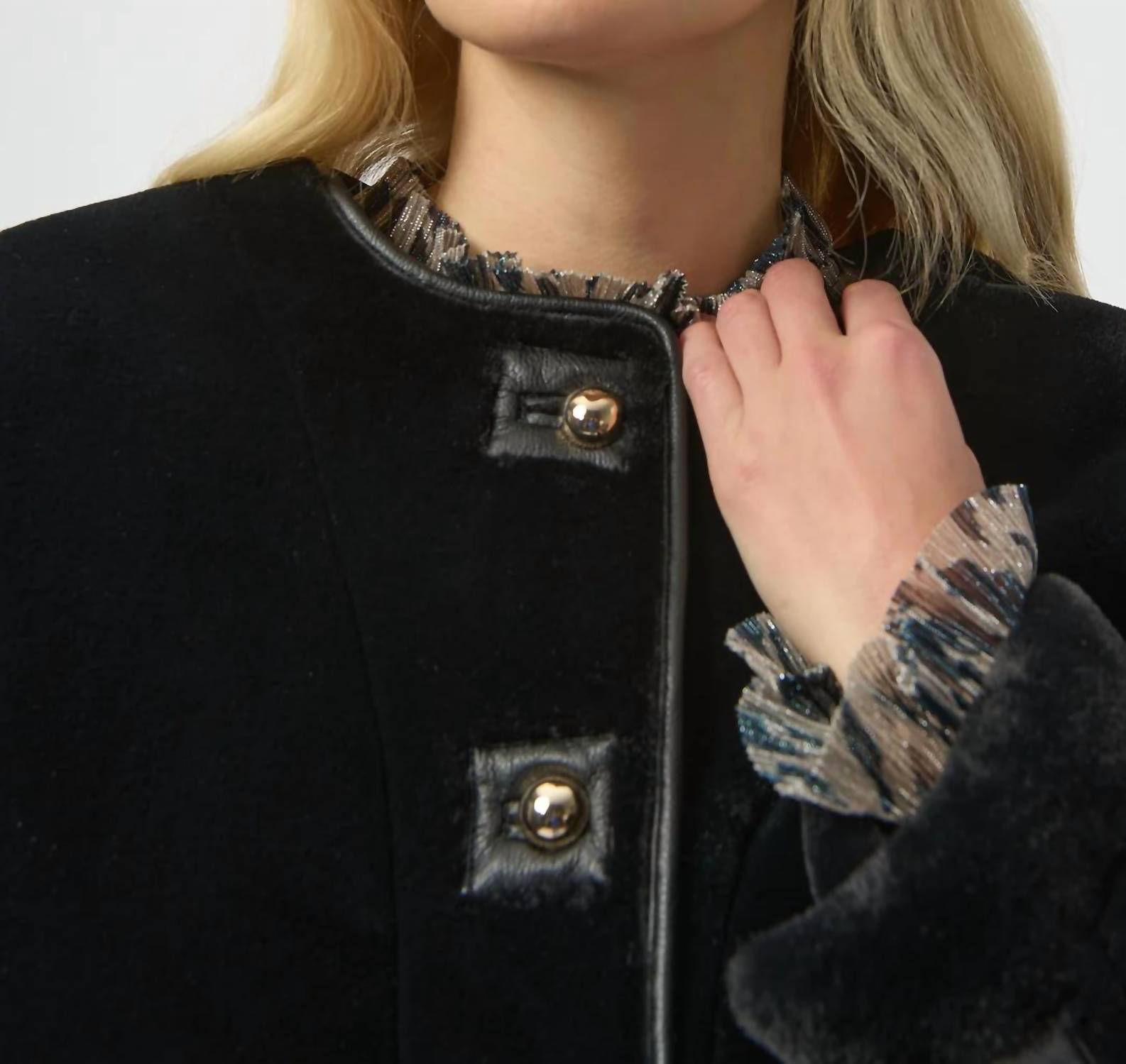 Joseph Ribkoff - Faux Fur Crew Neck Boxy Jacket