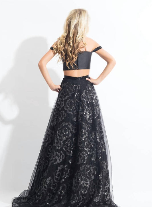 Rachel Allan - Floral Sequin Two-piece Gown