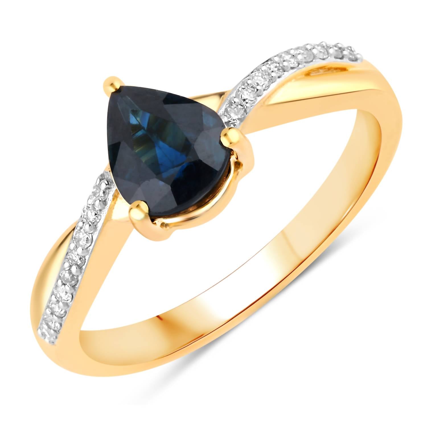 Diana M Jewels Women's Pear Natural Blue Sapphire Fashion Ring (1.17 Ct) - Petite in 14k yellow gold - women's jewelry