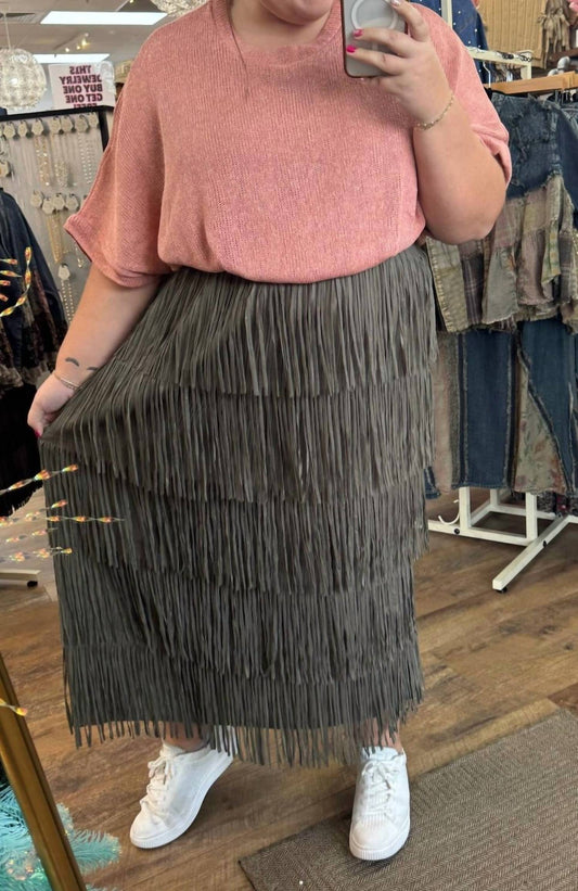 Origami - Tiered Fringe Tassel Midi Skirt