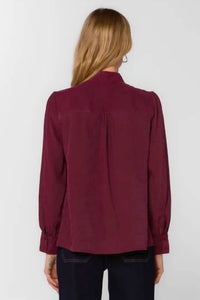 Velvet Heart Anastasia Tie Neck Blouse in cabernet - women's blouse - detail view