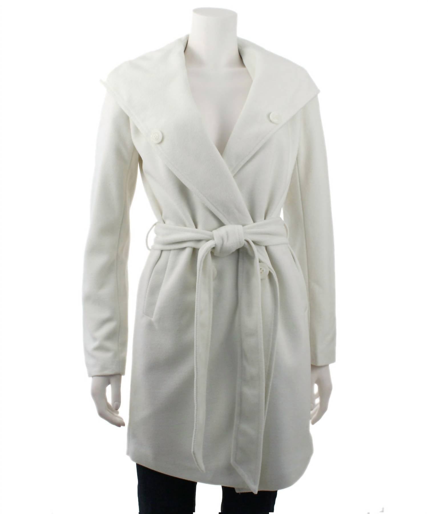 Monoreno - Hooded Shawl Collar Wrap Coat