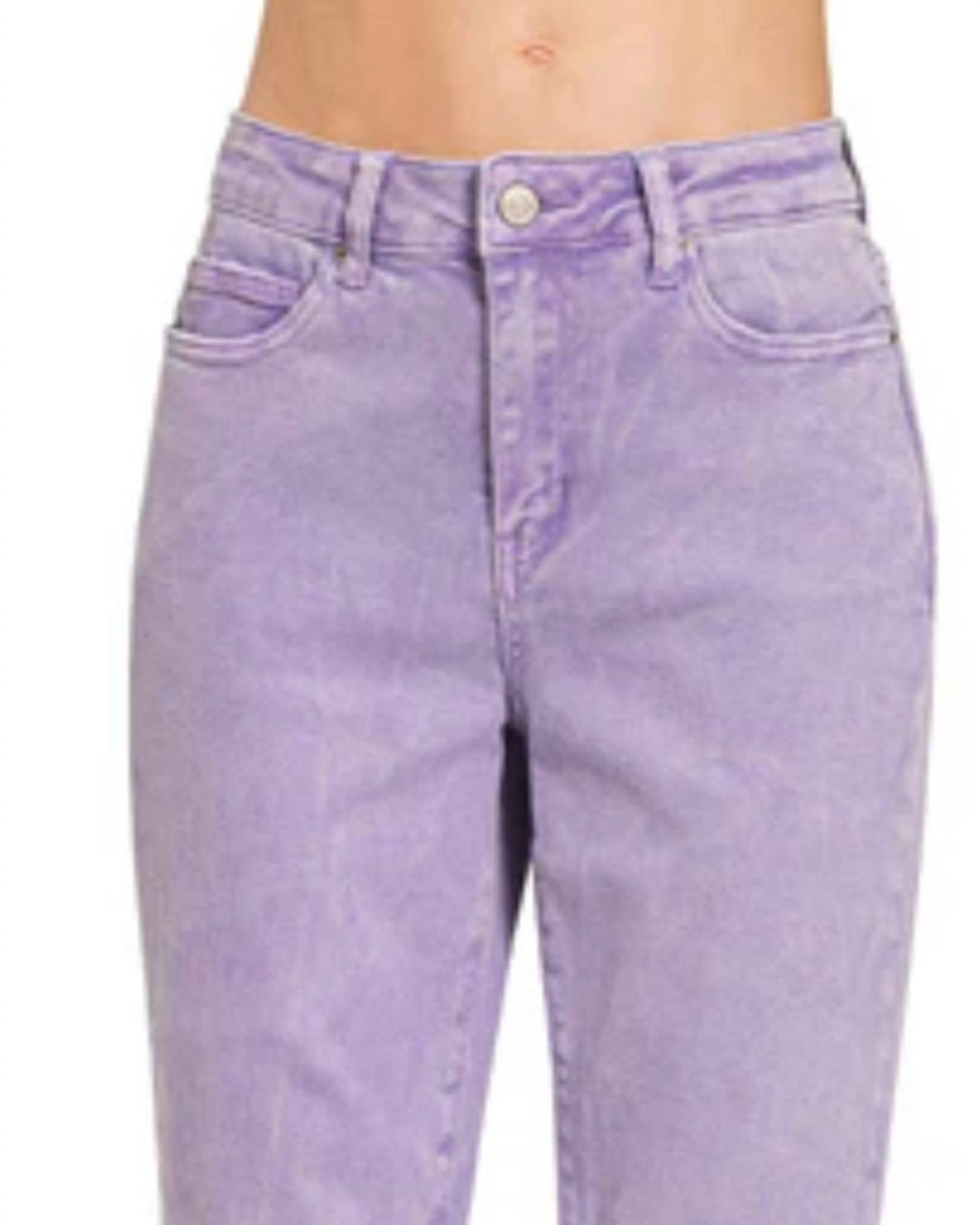 Zenana - Acid Washed High Waist Cropped Straight Pant