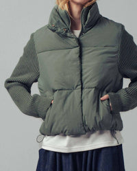 Urban Daizy Light Puffer Zipper Jacket in olive - women's jacket - alternate view