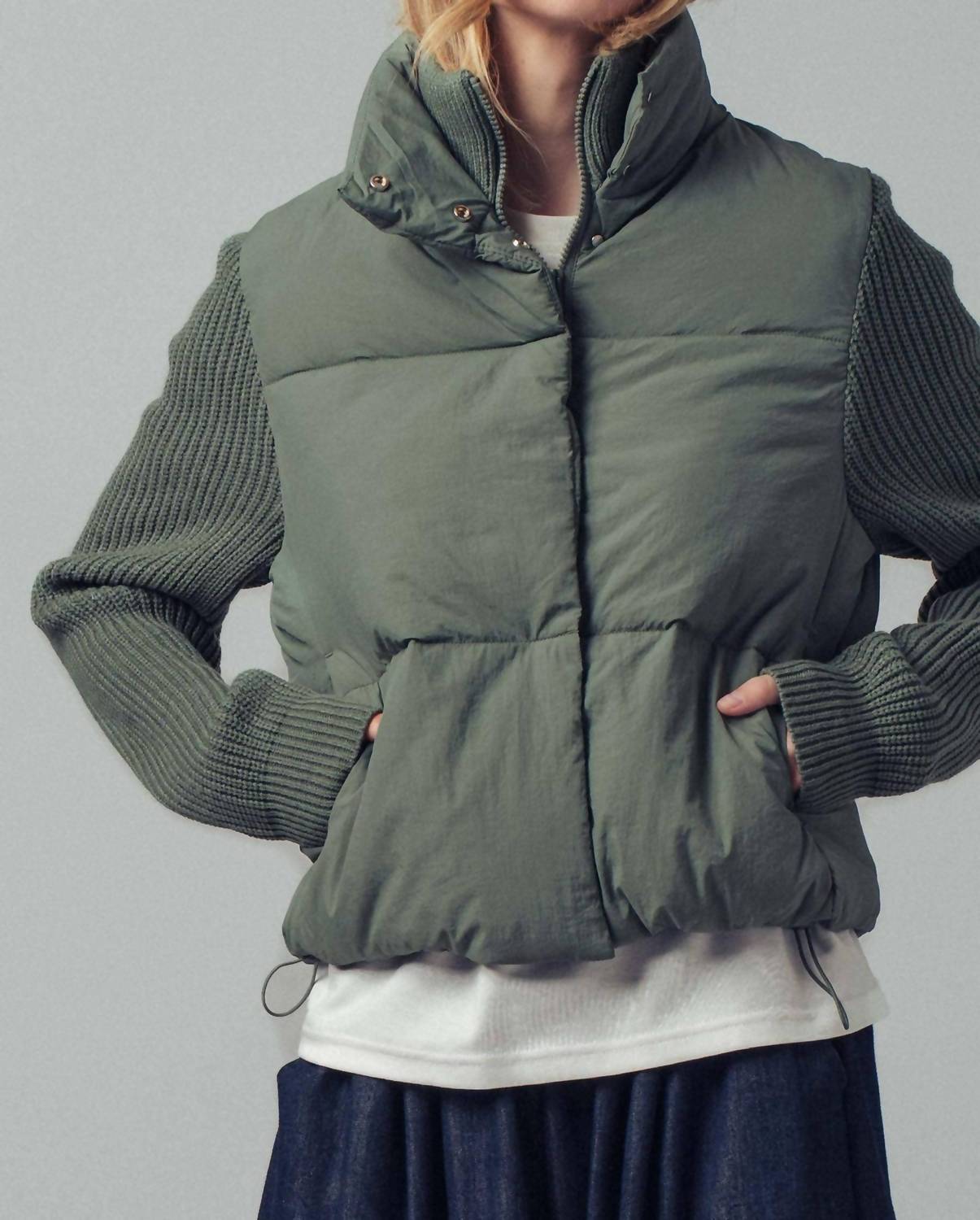 Urban Daizy Light Puffer Zipper Jacket in olive - women's jacket - alternate view