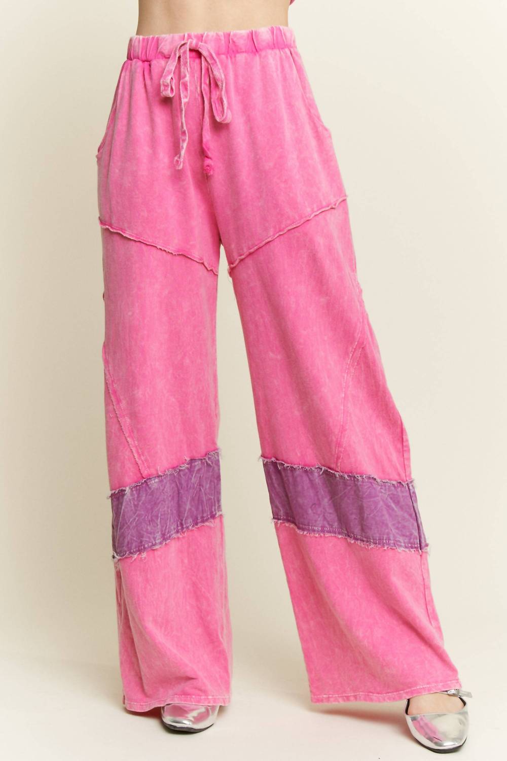 J.Her - Mineral Washed Denim Patched Wide Leg Pants
