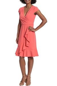 London Times - Surplice Neck Ruffle Drape Skirt Sheath Dress