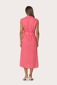 LUSANA Chloe Belted Linen Shirt Dress in french spot - women's dress - detail view