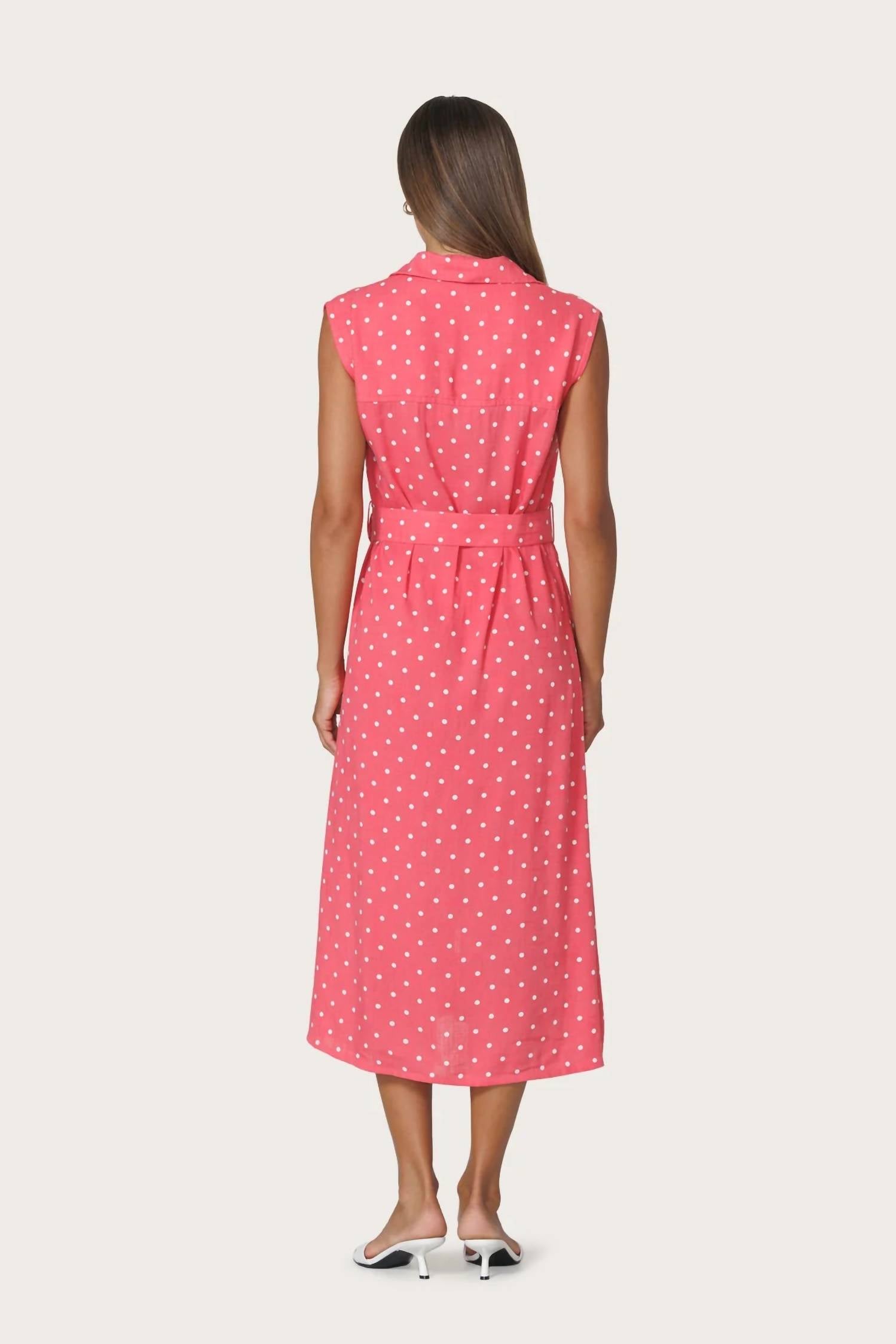 LUSANA Chloe Belted Linen Shirt Dress in french spot - women's dress - detail view
