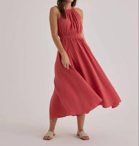 Bella Dahl Cut Out Back Halter Midi Dress in cherry rose - women's dress