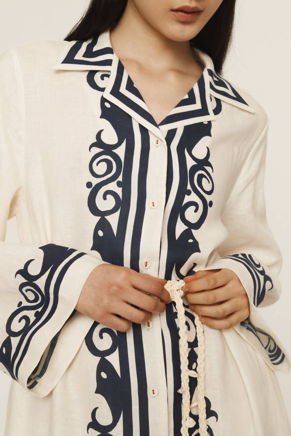 Alemais - Marine Linen Midi Shirt Dress