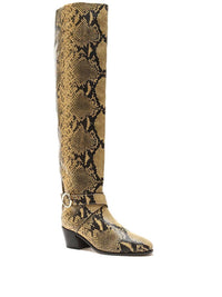 JIMMY CHOO Women's Beca 45mm Snake Print Boots in yellow - women's shoe - detail view