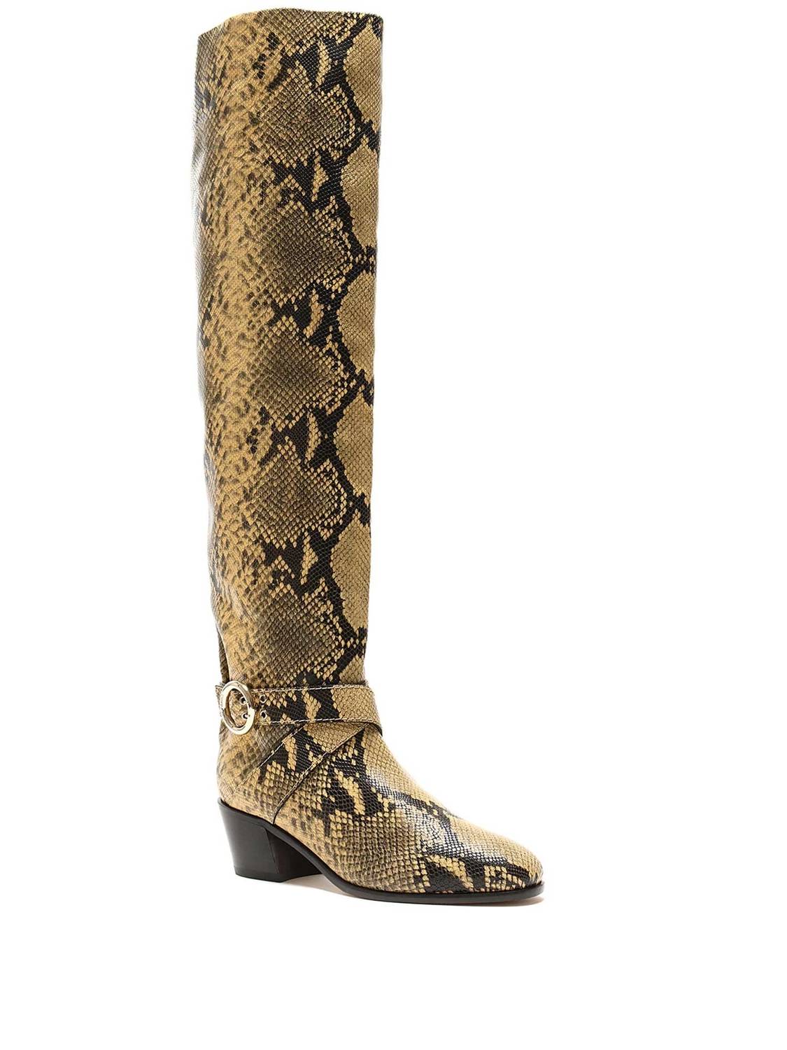 JIMMY CHOO Women's Beca 45mm Snake Print Boots in yellow - women's shoe - detail view