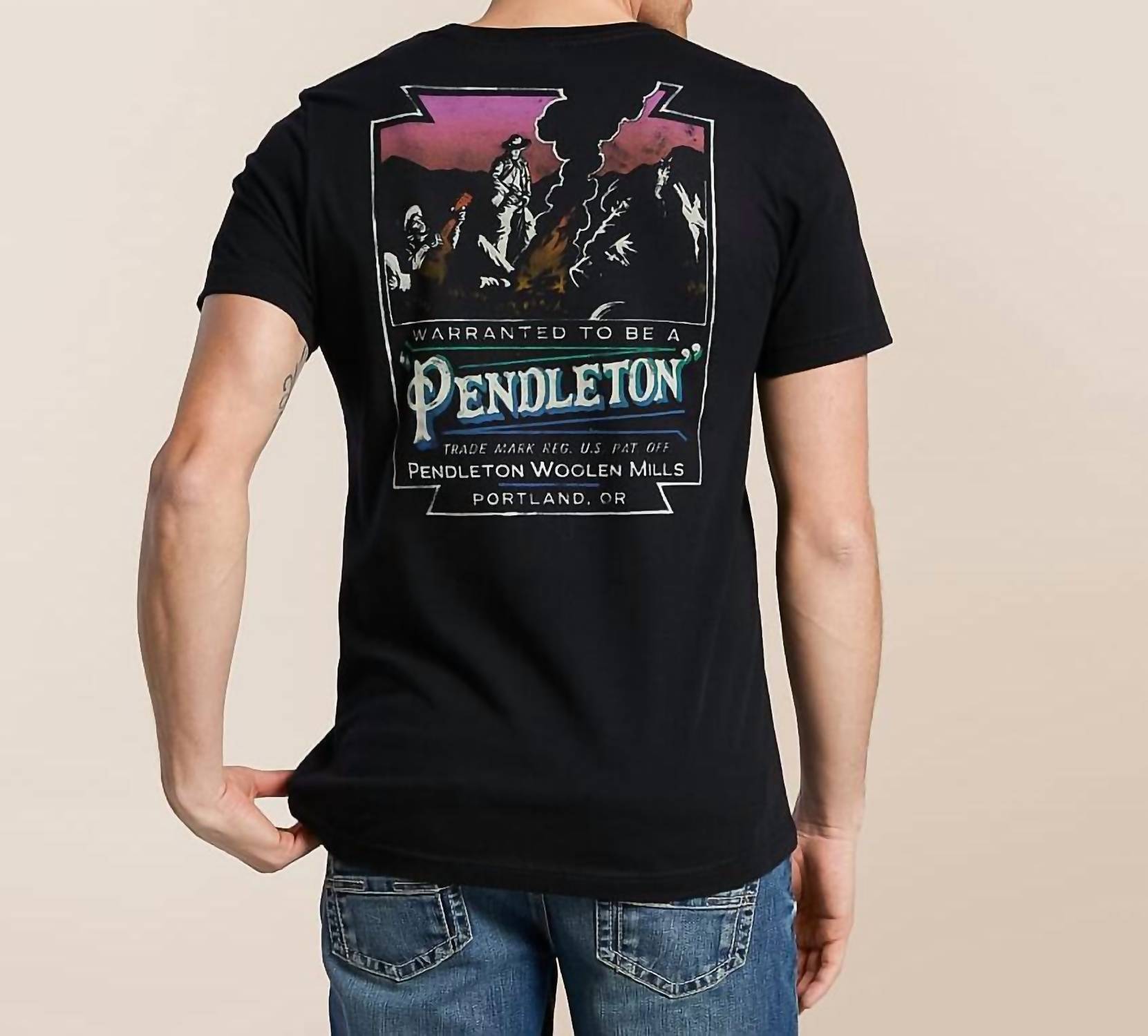 PENDLETON Campfire Logo Graphic Tee in black multi - men's t-shirt - detail view