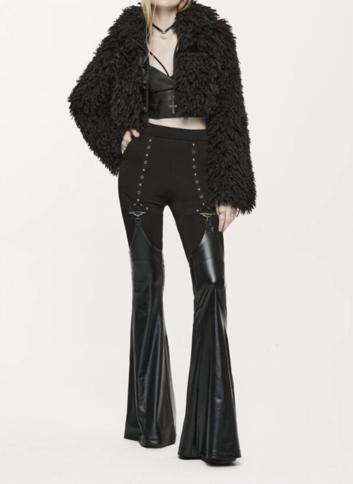 Punk Rave - Punk Leggings With Detachable Pu Leather Leg Gaiters
