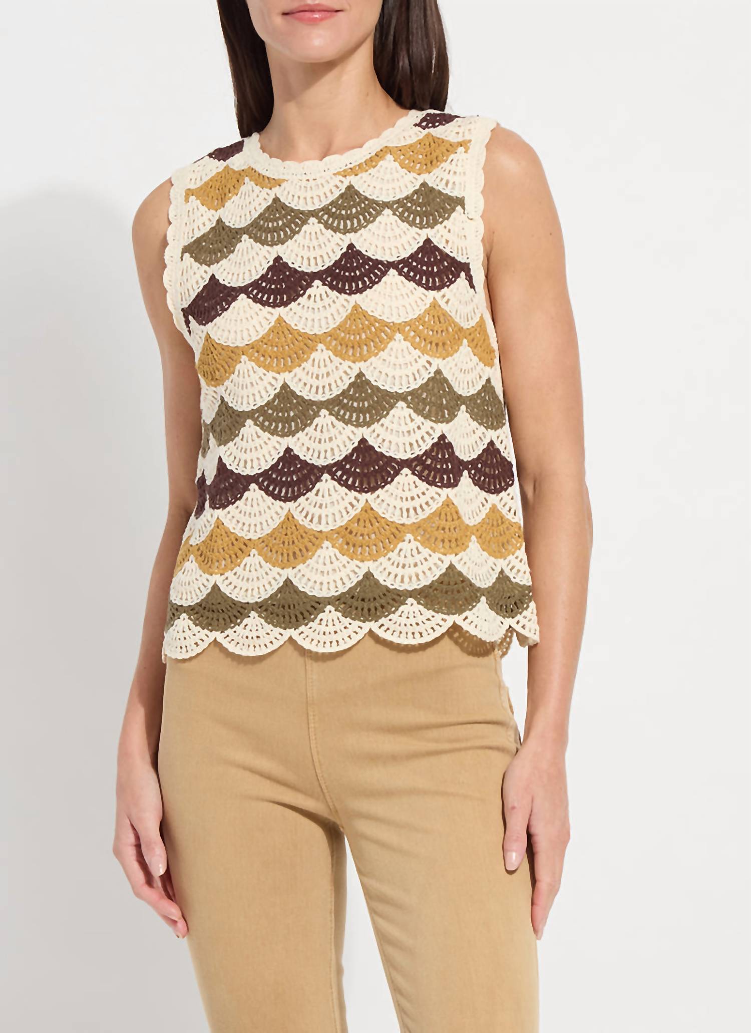 Lysse Faye Crochet Knit Shell Top in multi earth tones - women's tank top