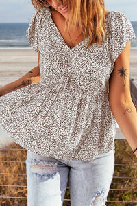 Shiying Fashion - Leopard Flutter Sleeve Babydoll Top