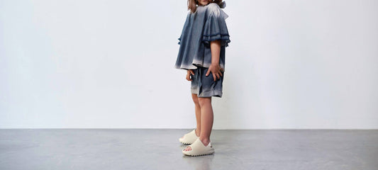 Omamimini - Distressed Chambray Flared Top