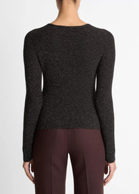 Vince - Metallic Ribbed High V-neck Sweater