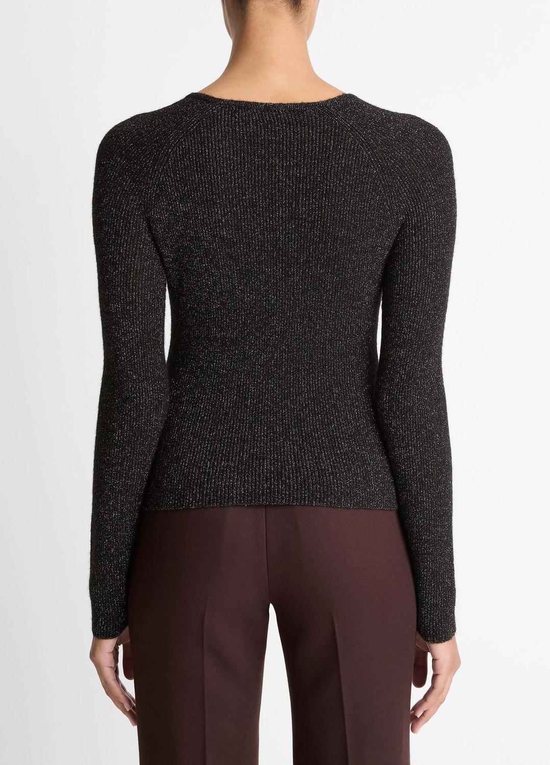 Vince - Metallic Ribbed High V-neck Sweater