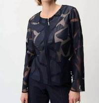 Joseph Ribkoff - Laser Cut Leatherette Giraffe Print Fitted Jacket