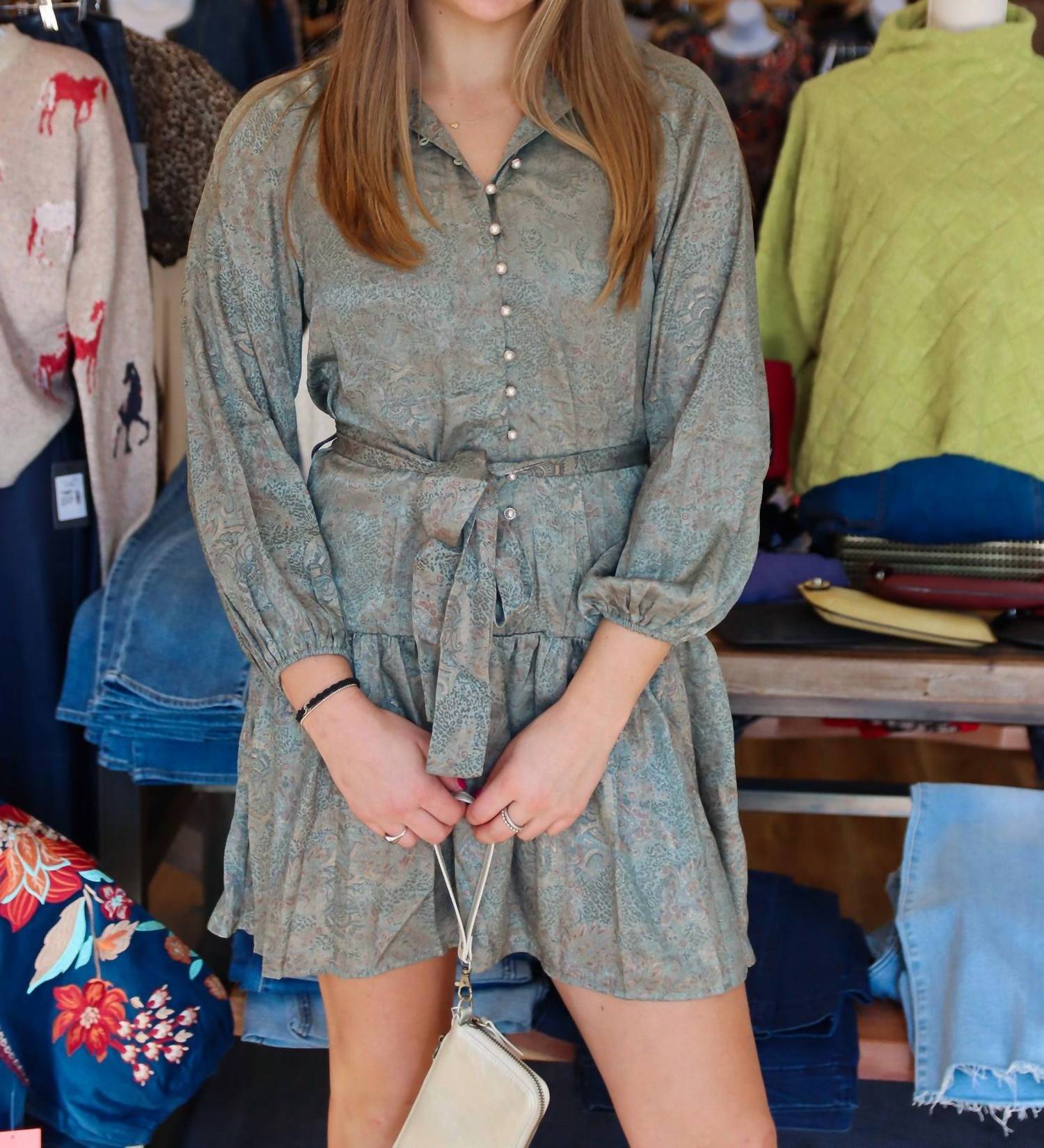 Meet Me In Santorini - Golden Tapestry Button Down Dress