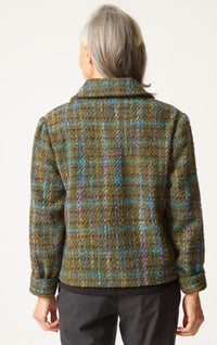 habitat Confetti Plaid Shacket in olive green boucle - women's jacket - detail view