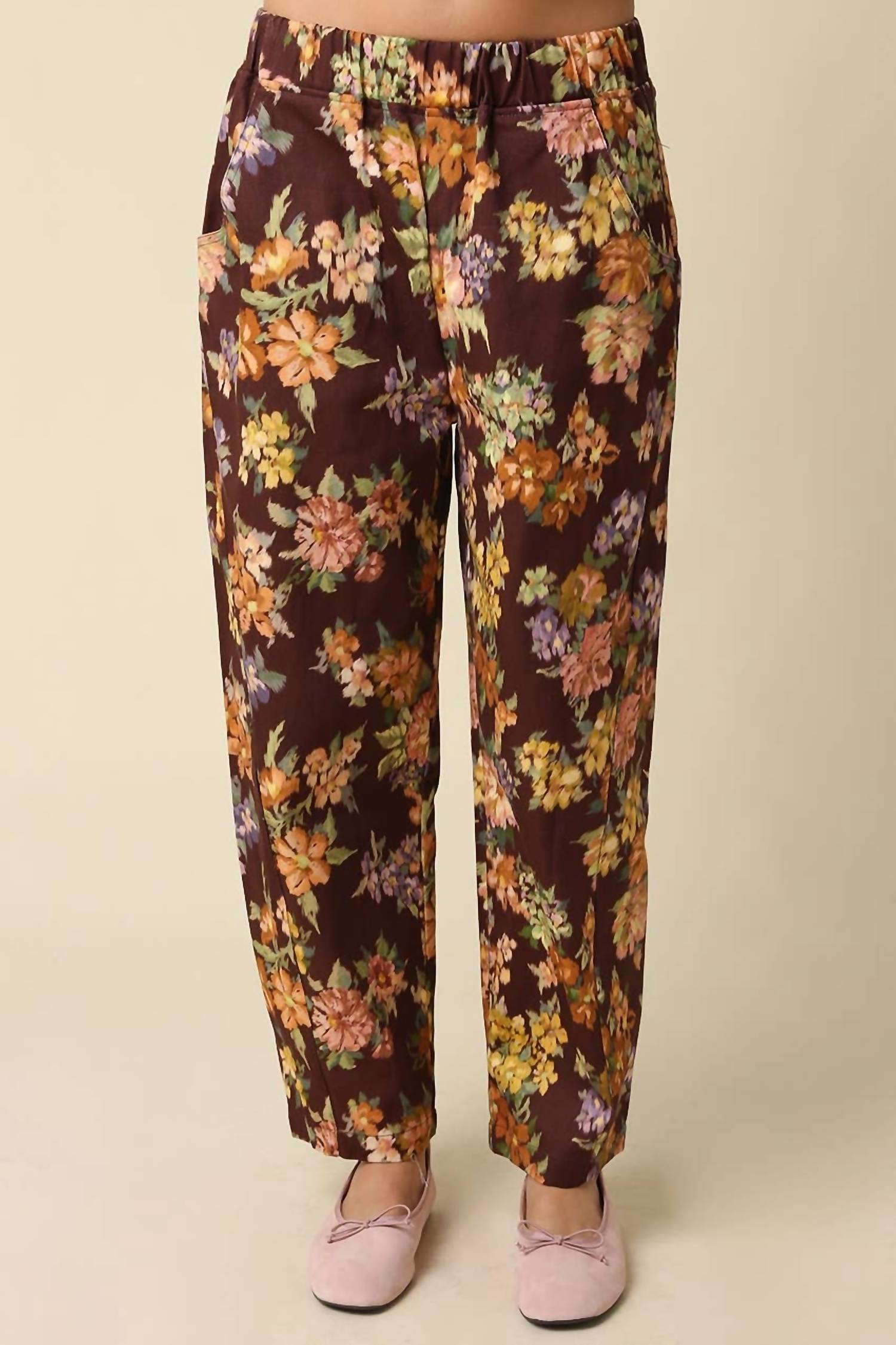Olivaceous - Floral Barrel Pants