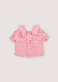 The New Society Girl's Isidora Blouse in hibiscus - kids' blouse - detail view