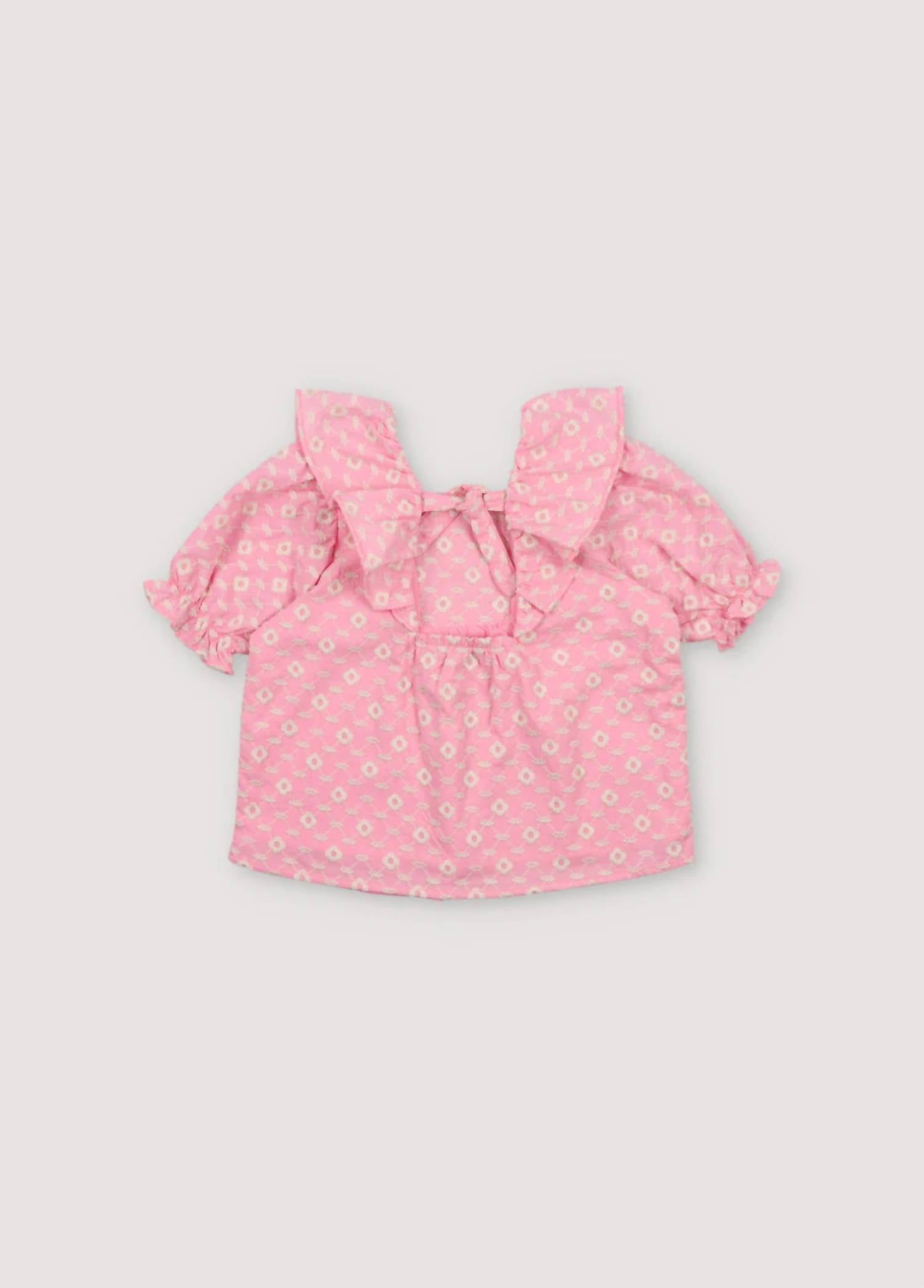 The New Society Girl's Isidora Blouse in hibiscus - kids' blouse - detail view