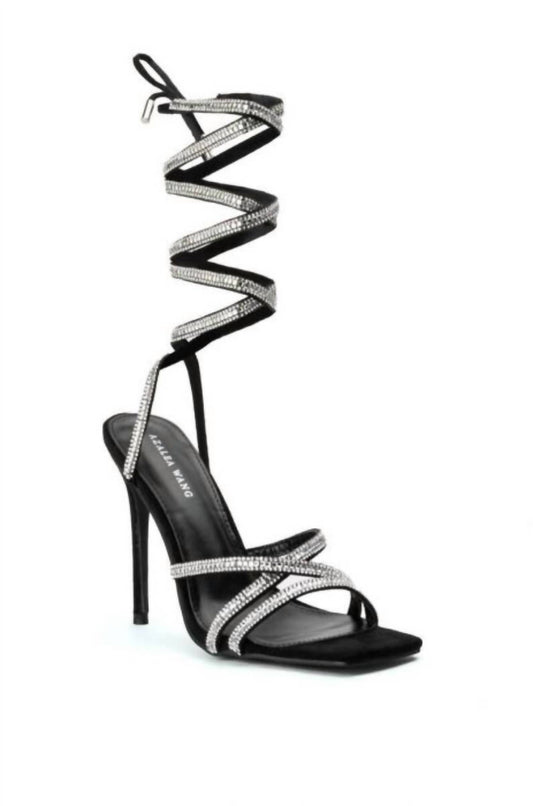Azalea Wang - Women's Lunarlight Lace Up Calf High Bling Sandal