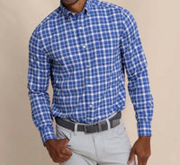 SOUTHERN TIDE River Ridge Plaid Sportshirt in surf blue - men's shirt