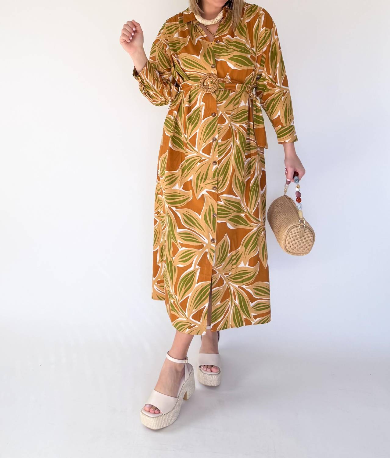 Karlie Shirt Midi Dress in desert palm - women's dress