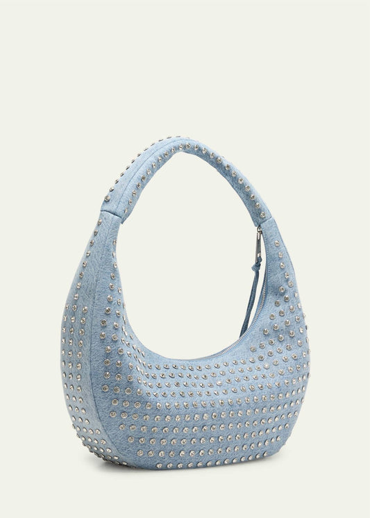 Retrofete - Elodie Embellished Denim Studded Large Shoulder Bag
