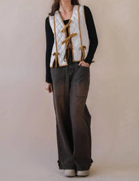 Very J - Front Contrast Binding Quilted Woven Vest