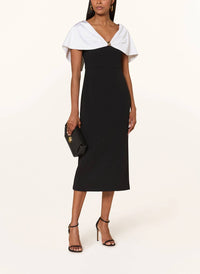 Joseph Ribkoff Off-shoulder Satin Cape Sheath Dress in black vanilla - women's dress