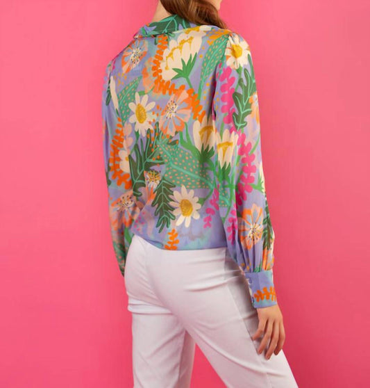 Jessie Liu - Summer Floral Print Silk Shirt Blouse W/ Long Sleeves And Optional Neck Tie